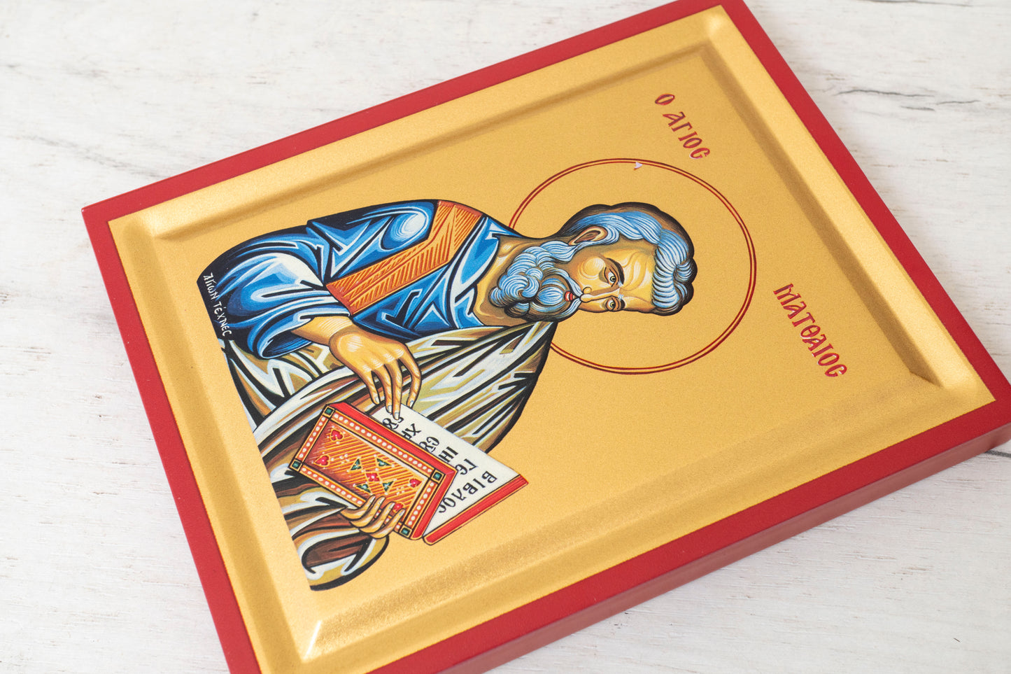 Saint Matthew  Orthodox Icon Handmade on Golden Silk Canvas, Stunning Detail
