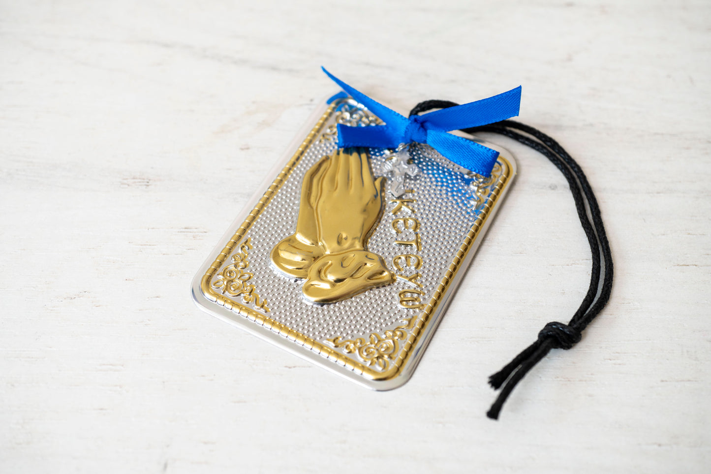 tama votive offering "Σε Ικετευω - I implore you" votive with painted Golden corners Ribbon and Cross, Byzantine Greek  Orthodox Promise Icon, Ex Voto