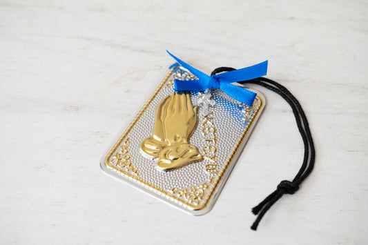 tama votive offering "Σε Ικετευω - I implore you" votive with painted Golden corners Ribbon and Cross, Byzantine Greek  Orthodox Promise Icon, Ex Voto