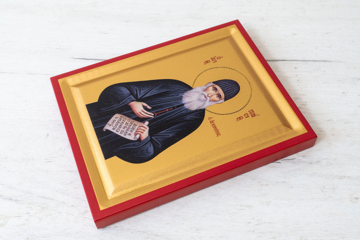 Saint Paisios Orthodox Icon Handmade on Golden Silk Canvas, Stunning Detail