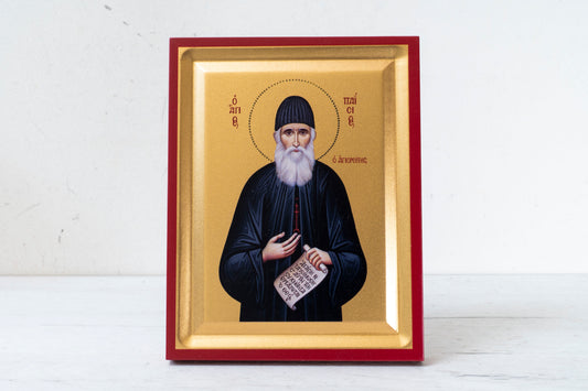 Saint Paisios Orthodox Icon Handmade on Golden Silk Canvas, Stunning Detail