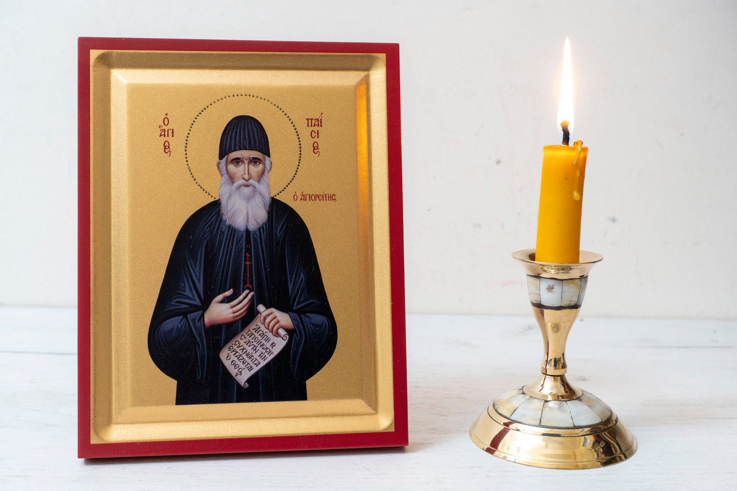 Saint Paisios Orthodox Icon Handmade on Golden Silk Canvas, Stunning Detail