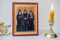 Saints Paisios - Porfyrios Icon Handmade on Golden Silk Canvas, Stunning Detail