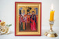 Saint Cyprian and Saint Justina Orthodox Icon Handmade on Golden Silk Canvas.