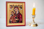 The Healing Virgin Mary Greek Orthodox Icon Handmade on Golden Silk Canvas.