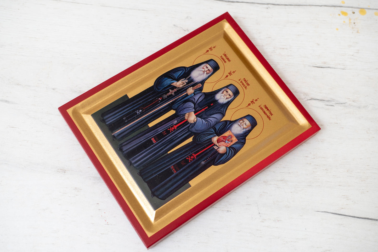 Saints Paisios - Porfyrios Icon Handmade on Golden Silk Canvas, Stunning Detail