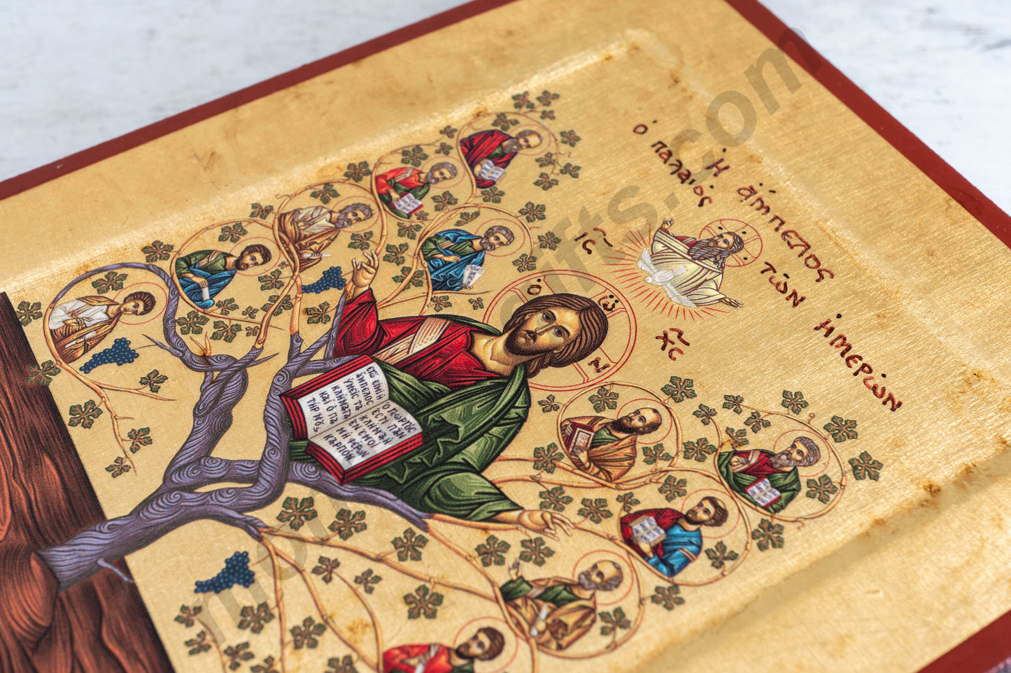 Jesus Christ the True Vine Orthodox Icon Gold Leaf Handmade Unique Wood 14x18cm