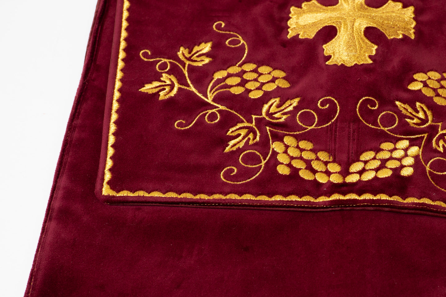 Handcrafted gold embroidered velvet epitrachelion stole storage case for Orthodox clergy vestments made in Greece