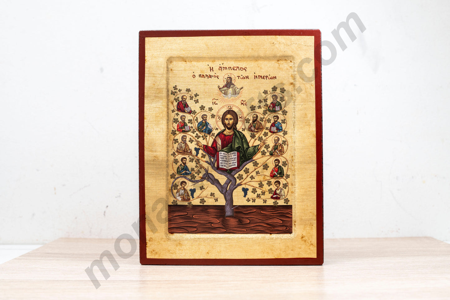 Jesus Christ the True Vine Orthodox Icon Gold Leaf Handmade Unique Wood 14x18cm