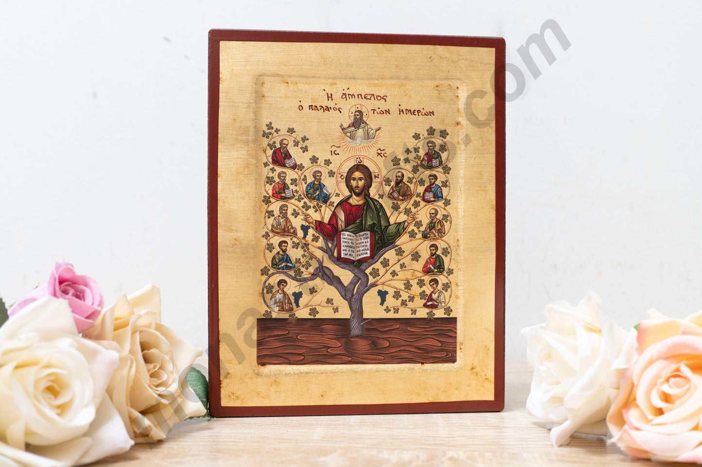 Jesus Christ the True Vine Orthodox Icon Gold Leaf Handmade Unique Wood 14x18cm