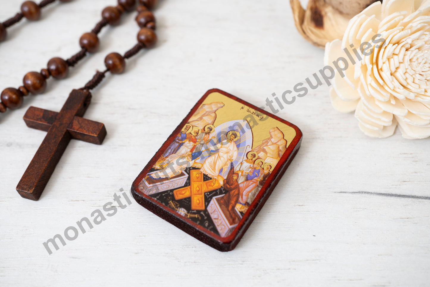 Resurrection of Christ Mini Handmad Orthodox Icon ,Gold Leaf, Pocket or Car Size