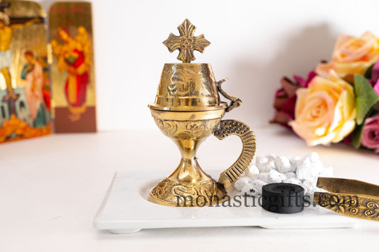 Carved Brass Vintage Incense Burners with handle Christian Artefact With free Gifts