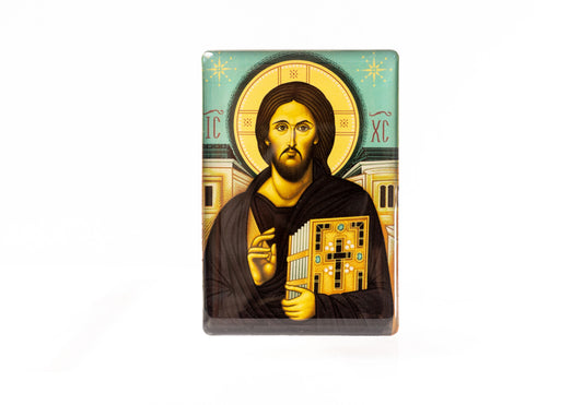 Set of 2 Christian Liquid Glass Magnets Featuring Jesus Christ and the Theotokos