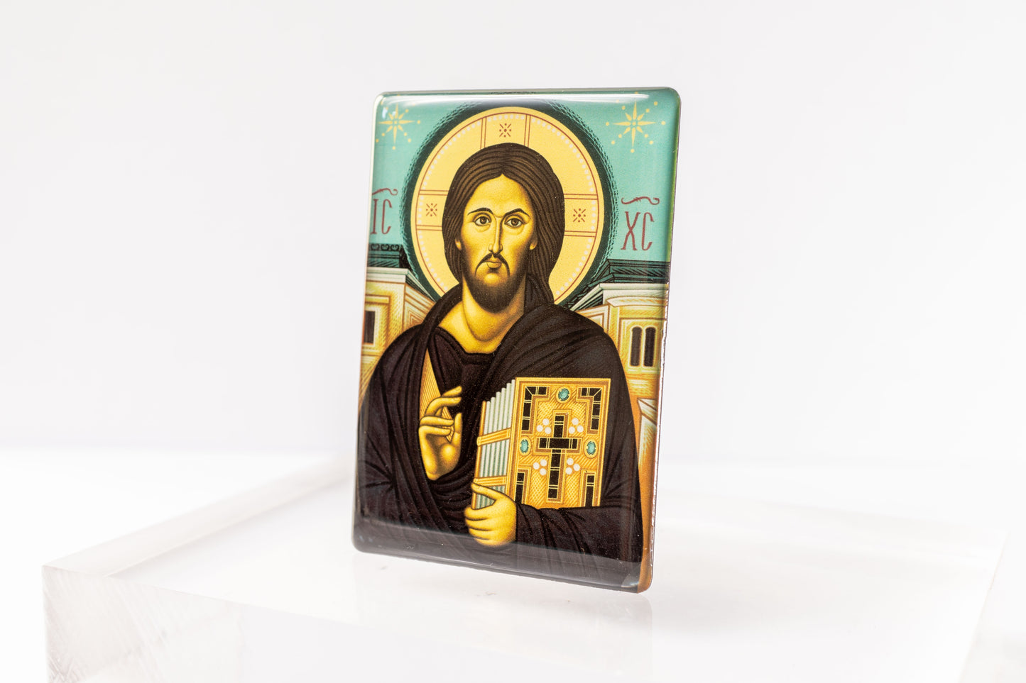 Set of 2 Christian Liquid Glass Magnets Featuring Jesus Christ and the Theotokos