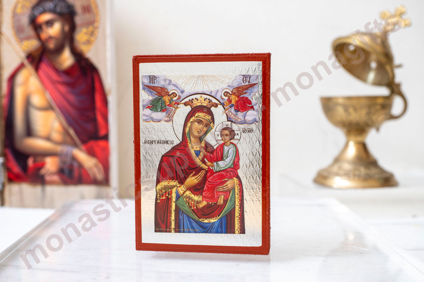 Byzantine Icon Virgin Mary - Our Lady Gorgoypikoos  –Silver Leaf and Certificate