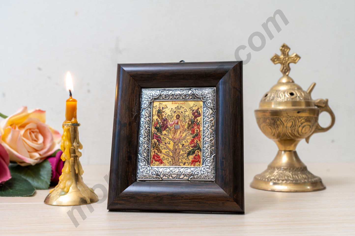 Jesus Christ True Vine Silver Icon Silk Gold Canvas Handmade Wood Frame Gift