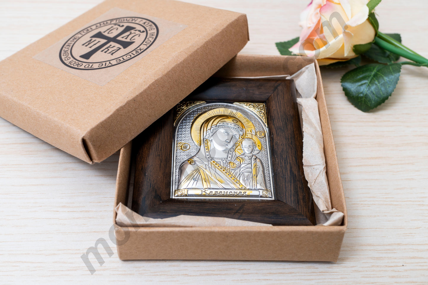 Our Lady of Kazan Handmade Silver Icon  Lifetime Guarantee Gift Box