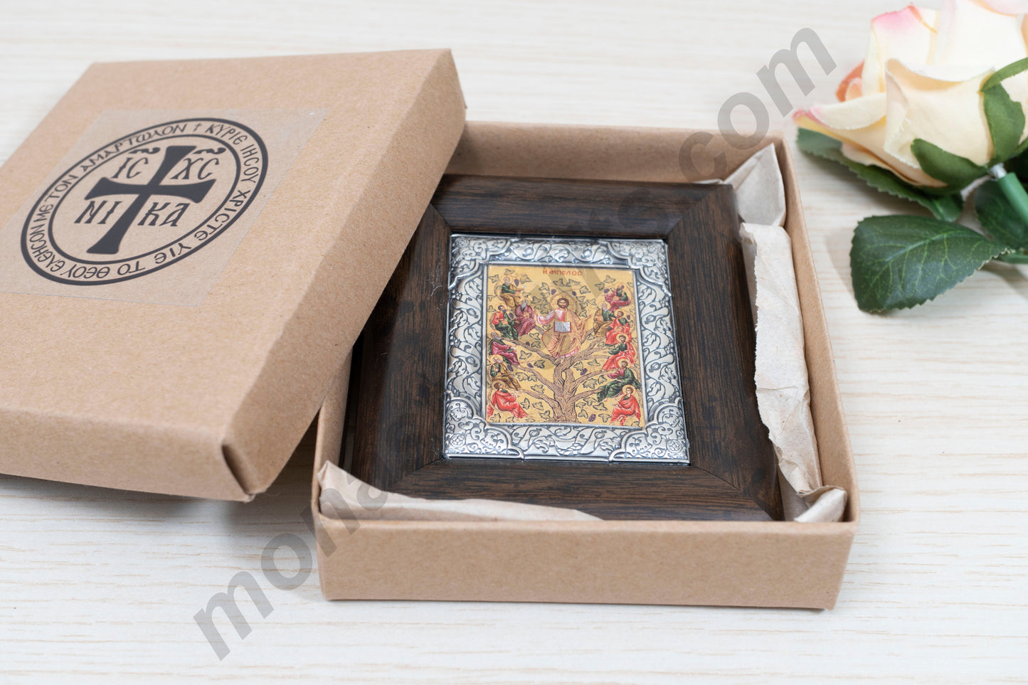 Jesus Christ True Vine Silver Icon Silk Gold Canvas Handmade Wood Frame Gift