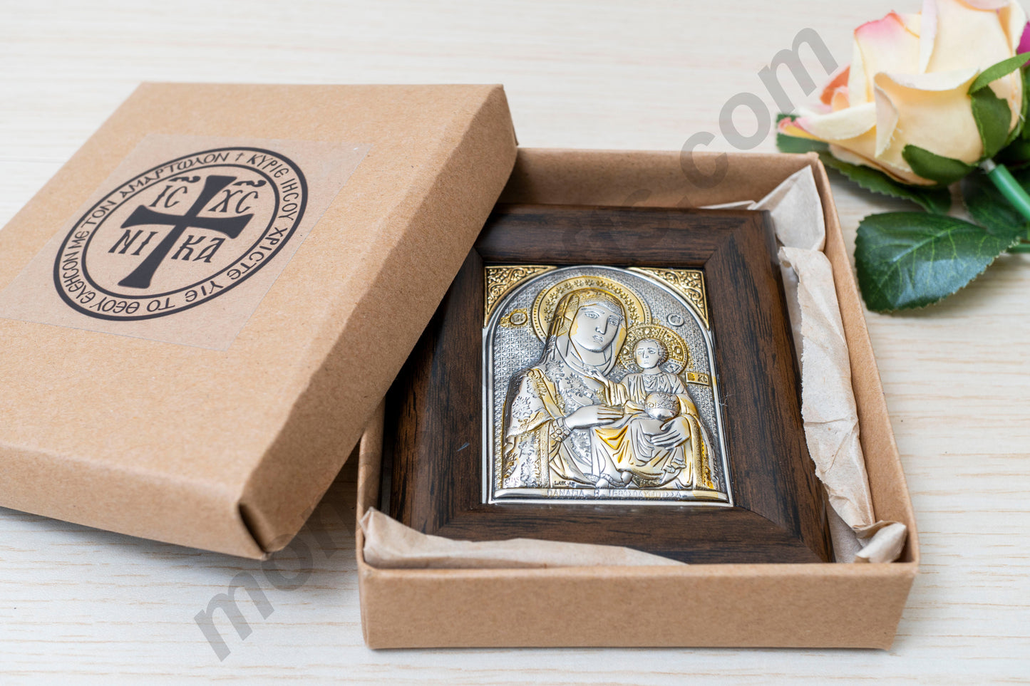Handmade Silver Icon Virgin Mary - The Healer Lifetime Guarantee Gift Box