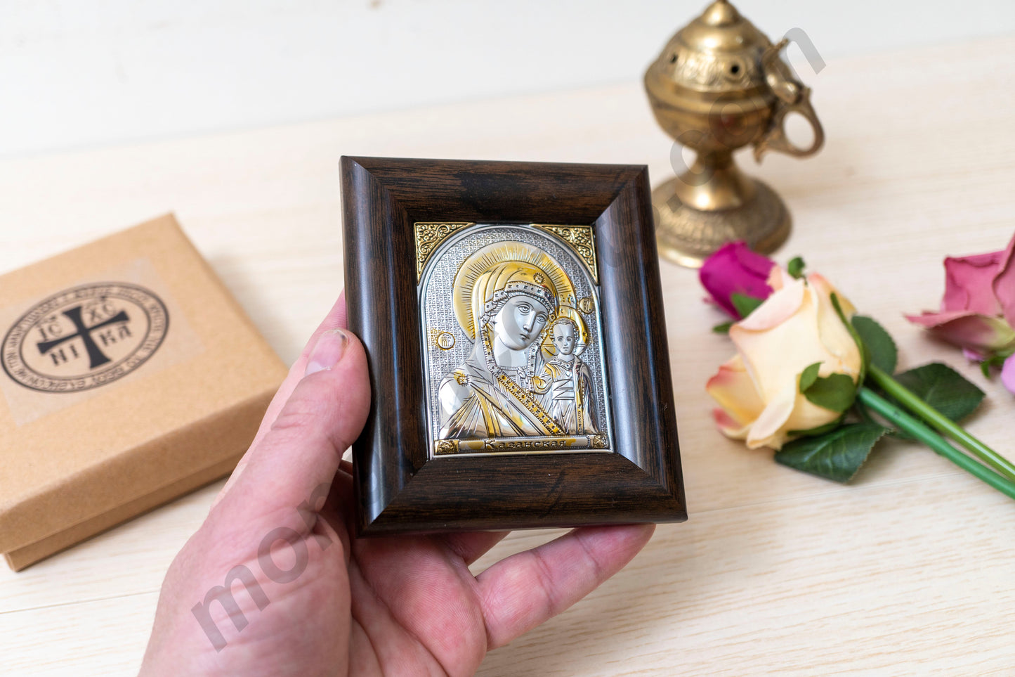 Our Lady of Kazan Handmade Silver Icon  Lifetime Guarantee Gift Box