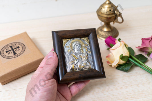 Handmade Silver Icon Virgin Mary Tarnish-Free Lifetime Guarantee Gift Box