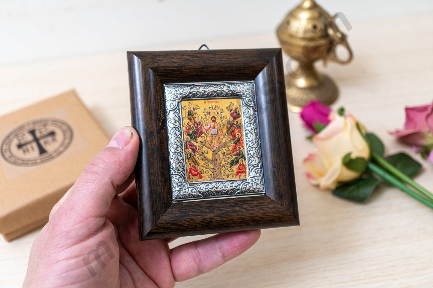 Jesus Christ True Vine Silver Icon Silk Gold Canvas Handmade Wood Frame Gift