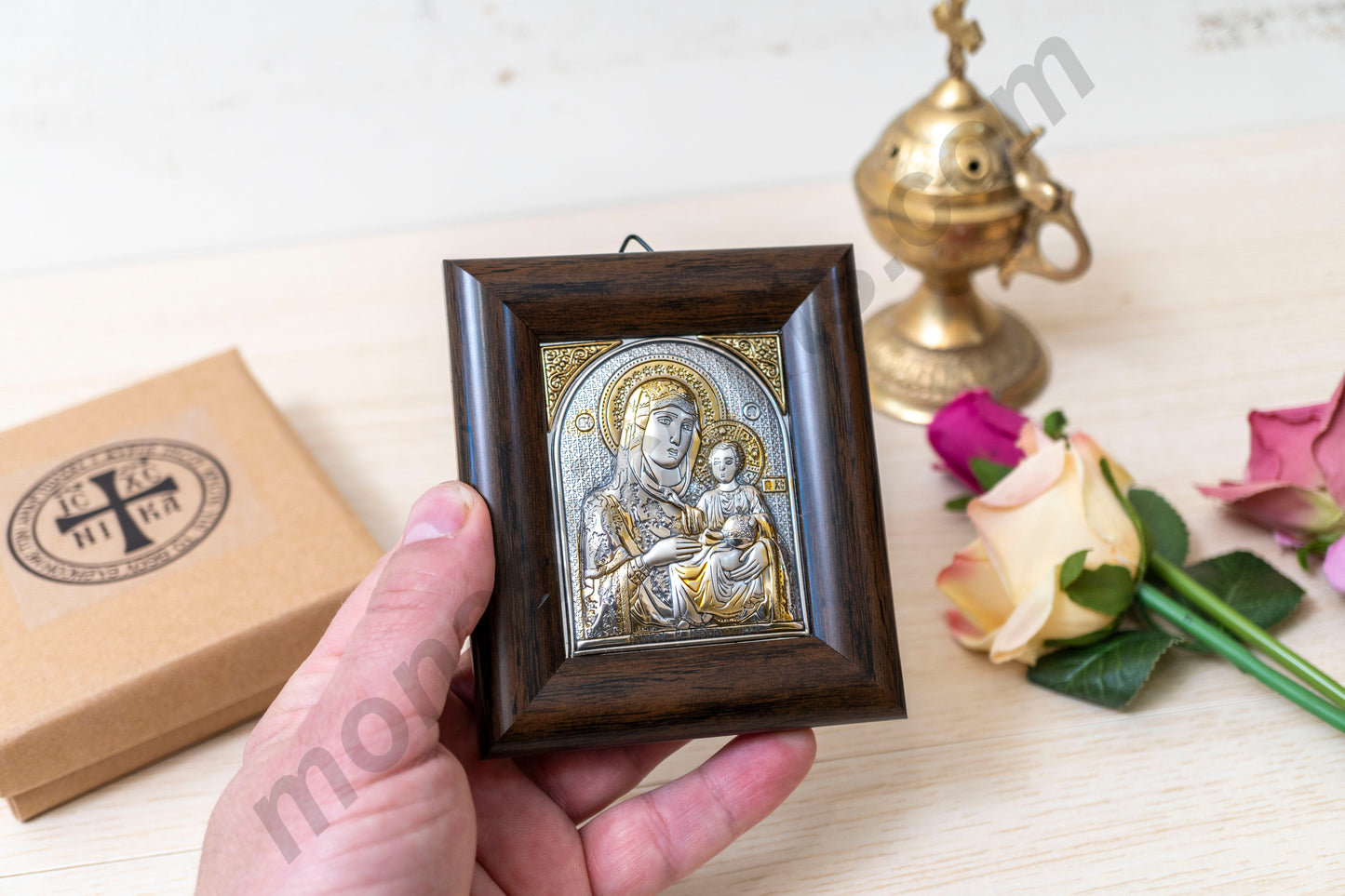 Handmade Silver Icon Virgin Mary - The Healer Lifetime Guarantee Gift Box