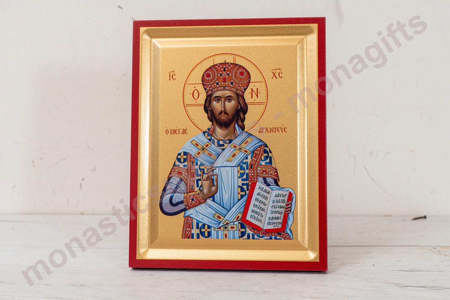 Jesus Christ the High Priest Icon Handmade on Golden Silk Canvas,Stunning Detail