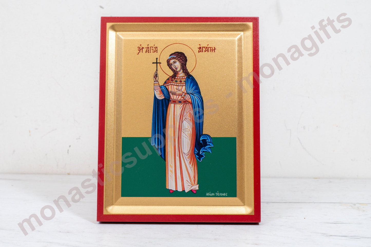 Saint Agaph - St Love Orthodox Icon Handmade on Silk Canvas, Stunning Detail