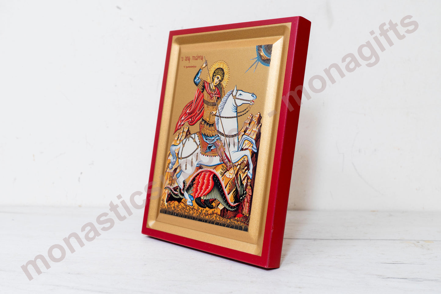 Saint George Αγιος Γεωργιος Orthodox Icon Handmade onSilk Canvas,Stunning Detail