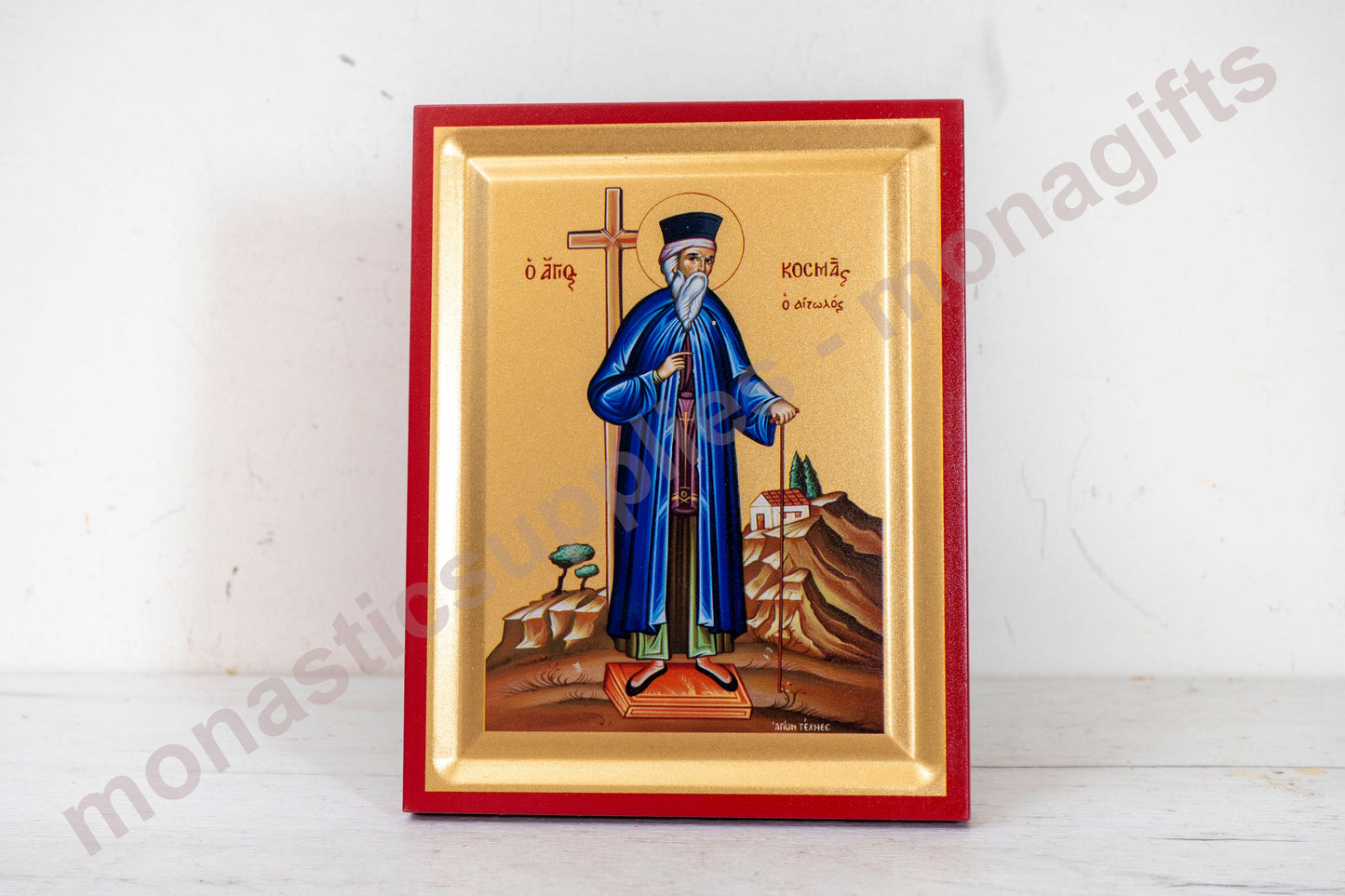 Saint Cosmas Αγιος Κοσμας Orthodox Icon Handmade on Silk Canvas,Stunning Detail