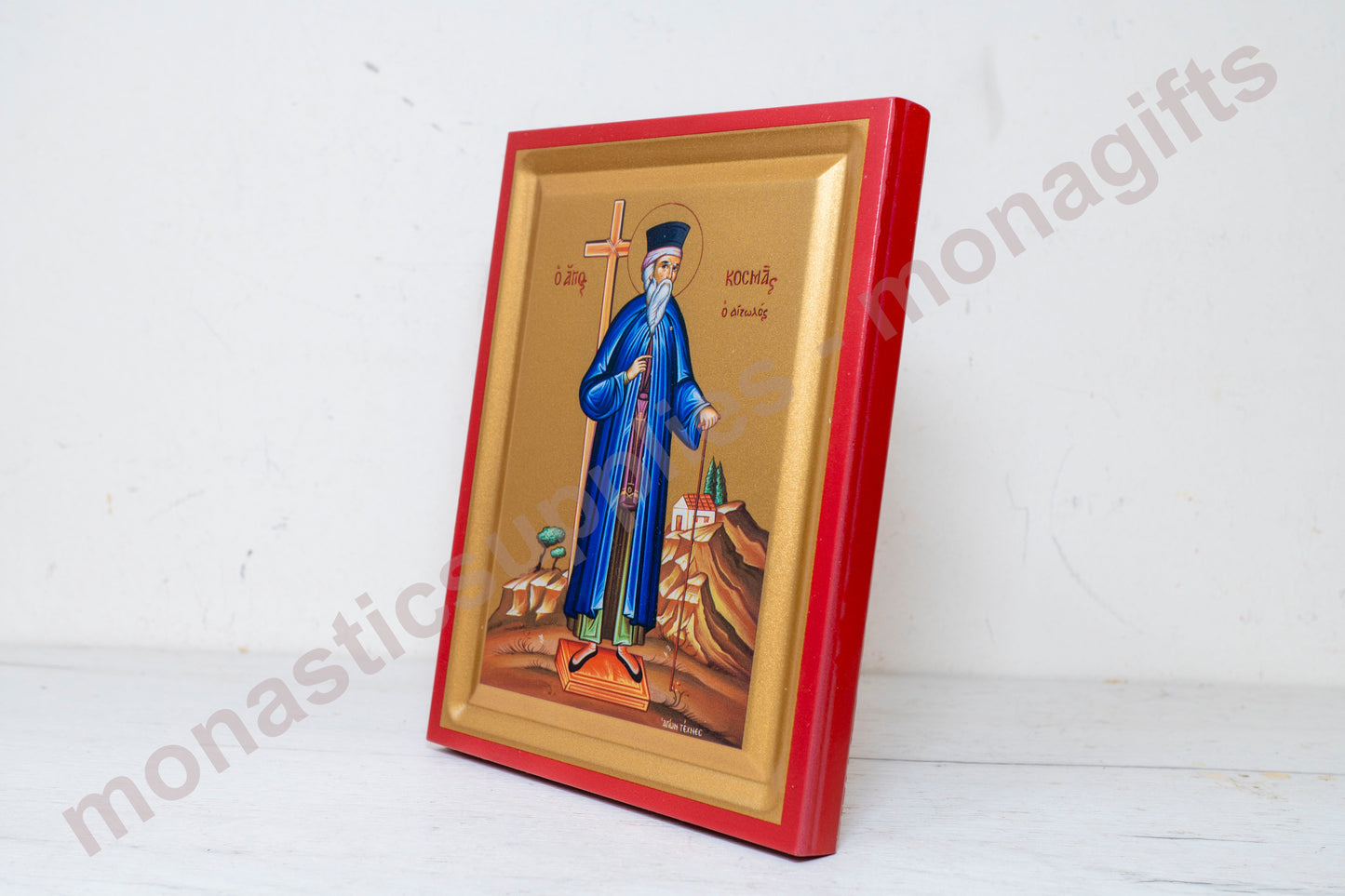 Saint Cosmas Αγιος Κοσμας Orthodox Icon Handmade on Silk Canvas,Stunning Detail