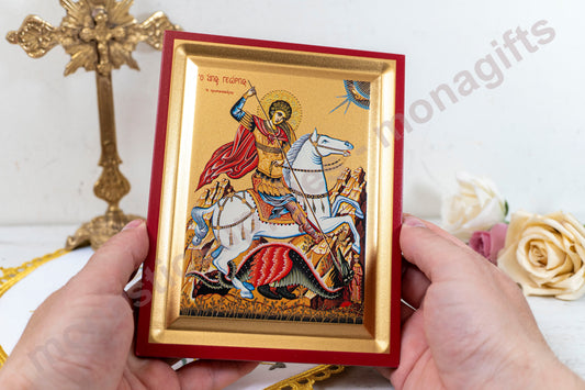 Saint George Αγιος Γεωργιος Orthodox Icon Handmade onSilk Canvas,Stunning Detail