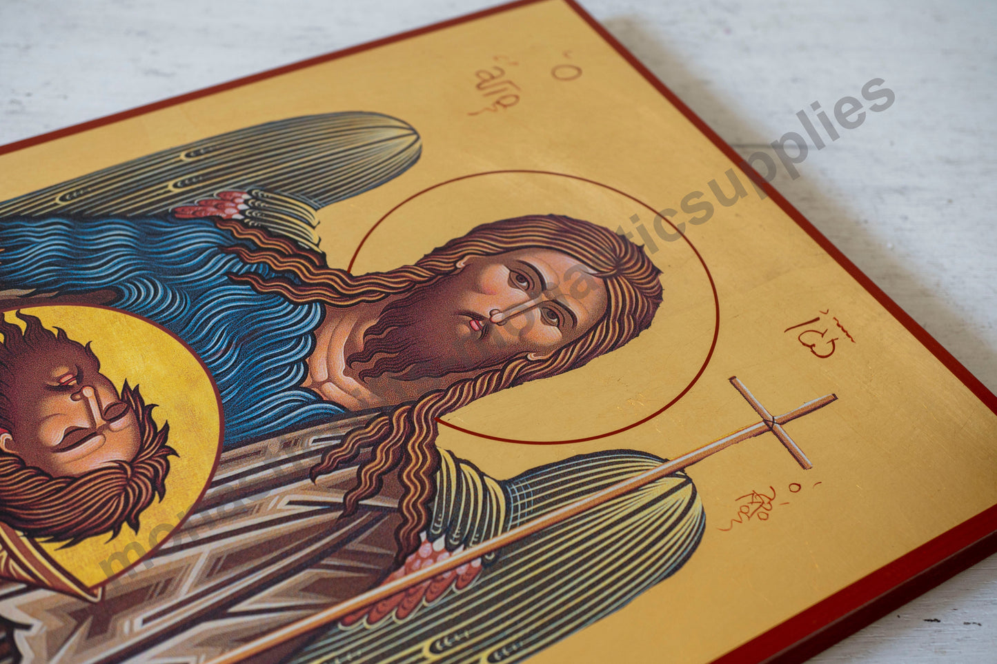 Large Christian Icon With Saint John the Baptist Premium Quality byzantine Art.