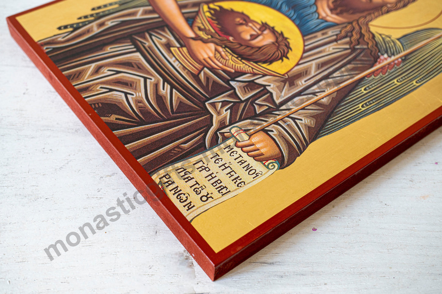 Large Christian Icon With Saint John the Baptist Premium Quality byzantine Art.