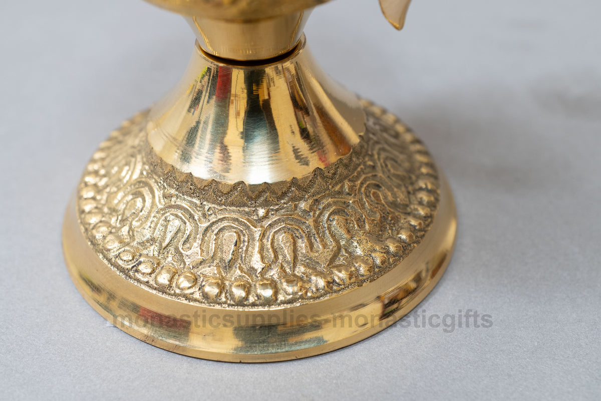 Standing solid brass incense burner censer golden brass finish with Orthodox cross 14cm 5.5 inch