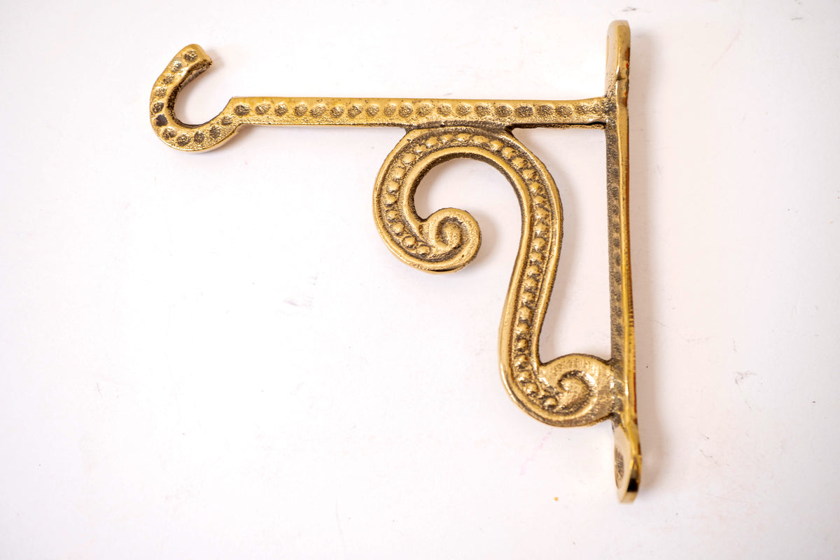 Hanging vigil lamp kandili wall bracket solid brass gold tone ornate scroll hook 10cm