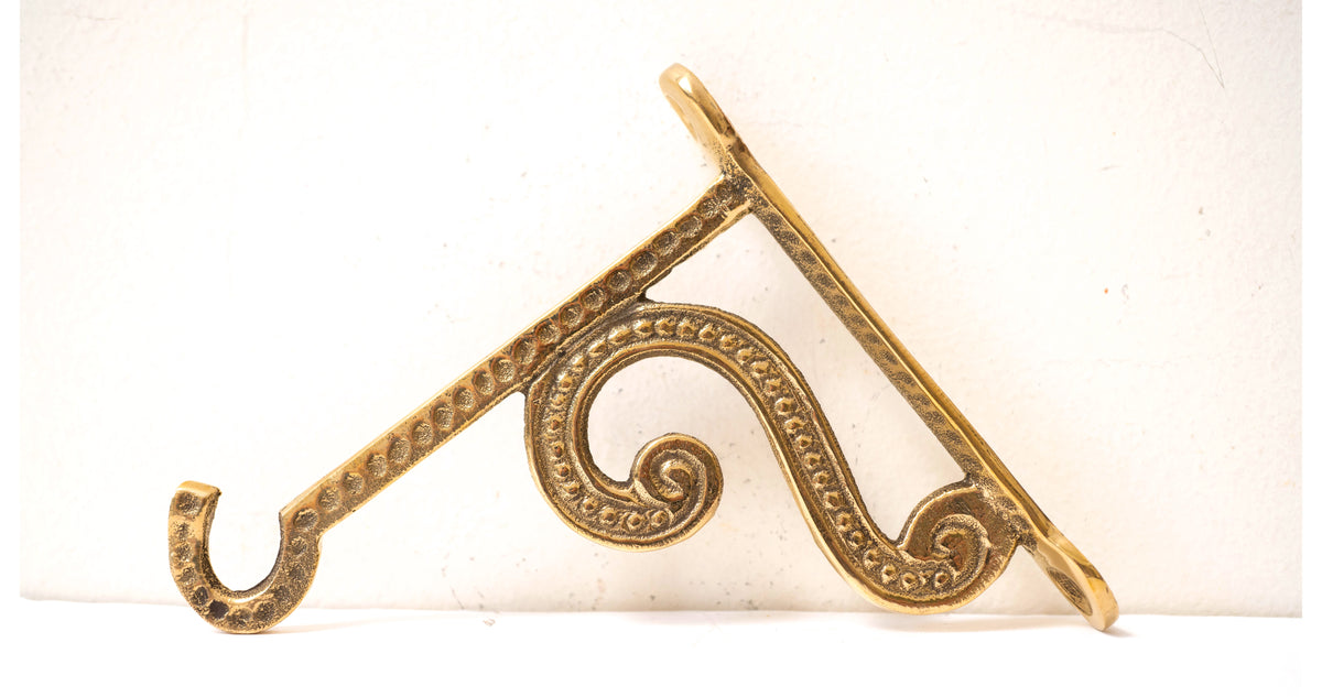 Hanging vigil lamp kandili wall bracket solid brass gold tone ornate scroll hook 10cm