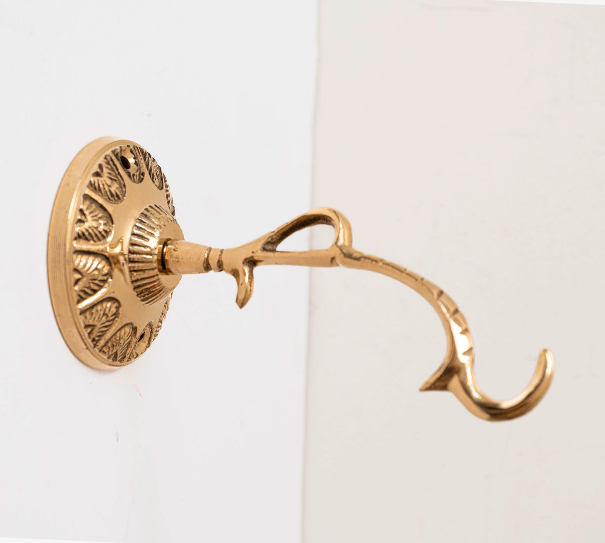 Hanging vigil lamp kandili wall bracket solid brass unpainted round rosette twisted arm hook 14cm