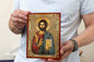 Jesus Christ Pantocrator - Traditional Byzantine Icon with Gold & Silver Engravings