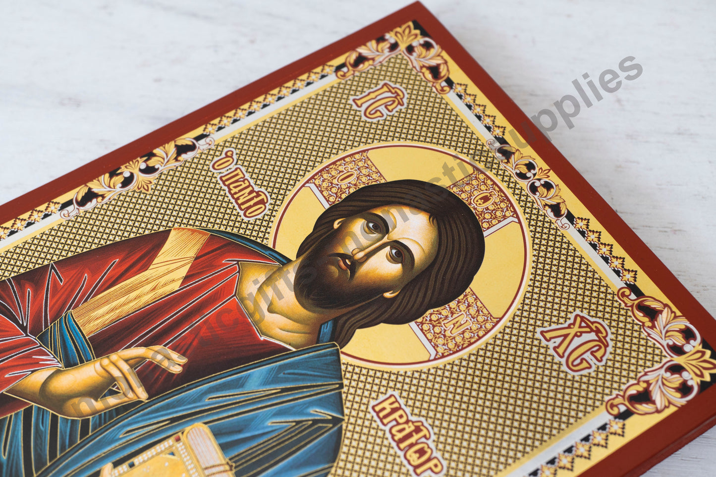 Jesus Christ Pantocrator - Traditional Byzantine Icon with Gold & Silver Engravings
