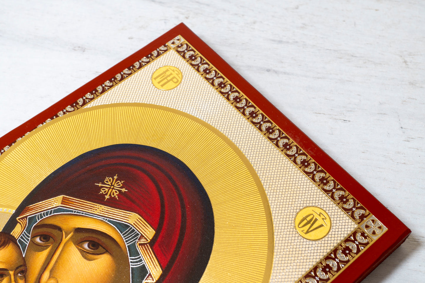 Virgin Mary Sweet Kissing Handcrafted Icon with Traditional Gold & Silver Engravings