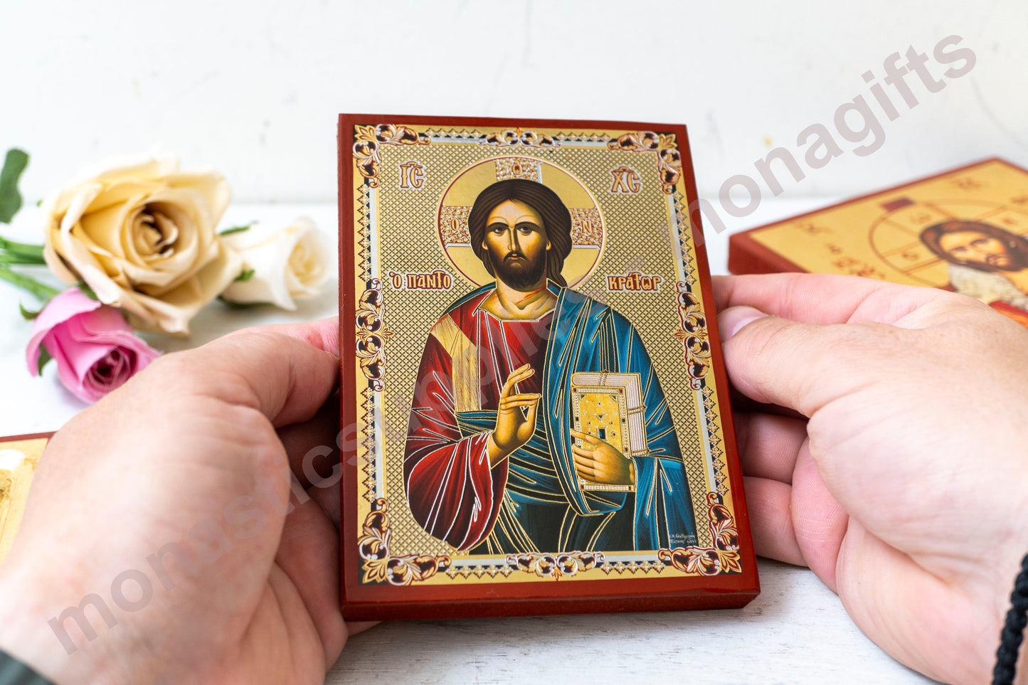 Orthodox Icon of Jesus Christ Handmade with Gold & Silver Details 10 x 14cm