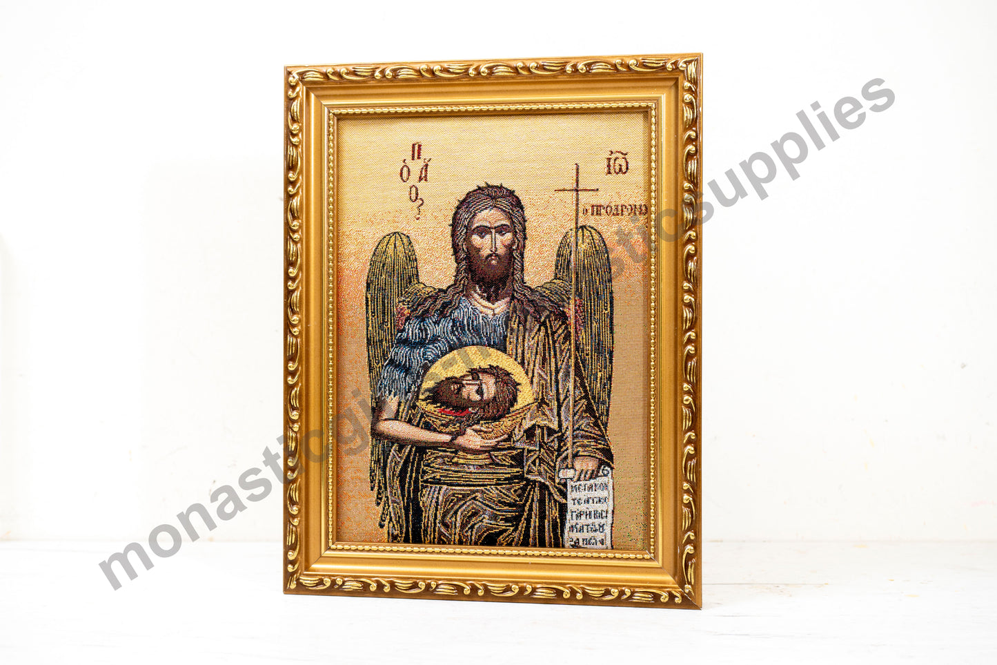 Handmade Christian Embroidered Icon of Saint John the Forerunner – Religious Art