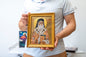 Saint Nektarios in a Frame  Handmade Christian Embroidered Icon Religious Art