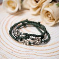 Prayer rope komboskini bracelet 1 piece with IC XC NIKA metal charm waxed cord khaki green orthodox made in Greece