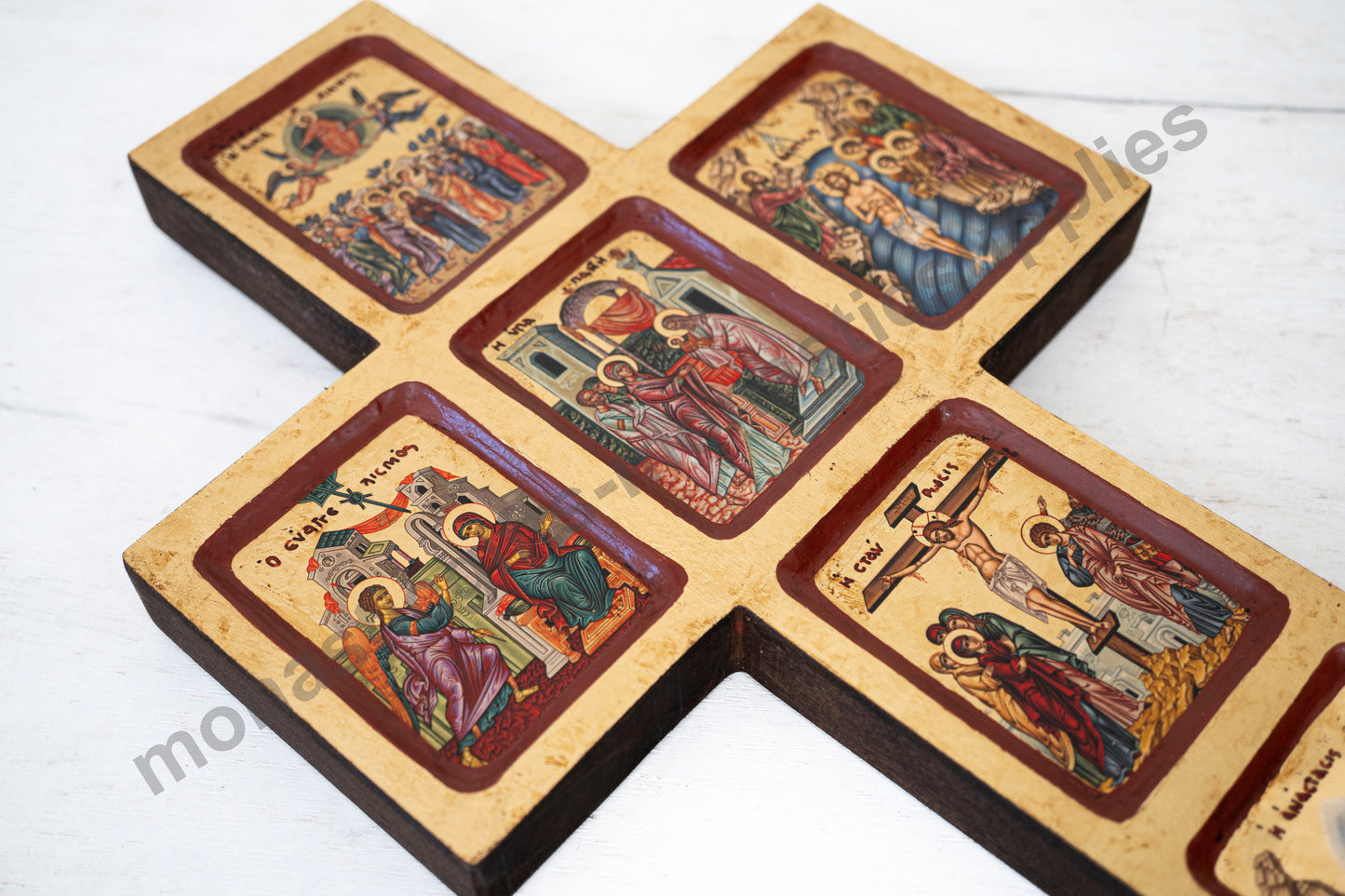 Handmade Byzantine Cross Icon – The Life of Jesus – Gold Leaf – 22x36 cm