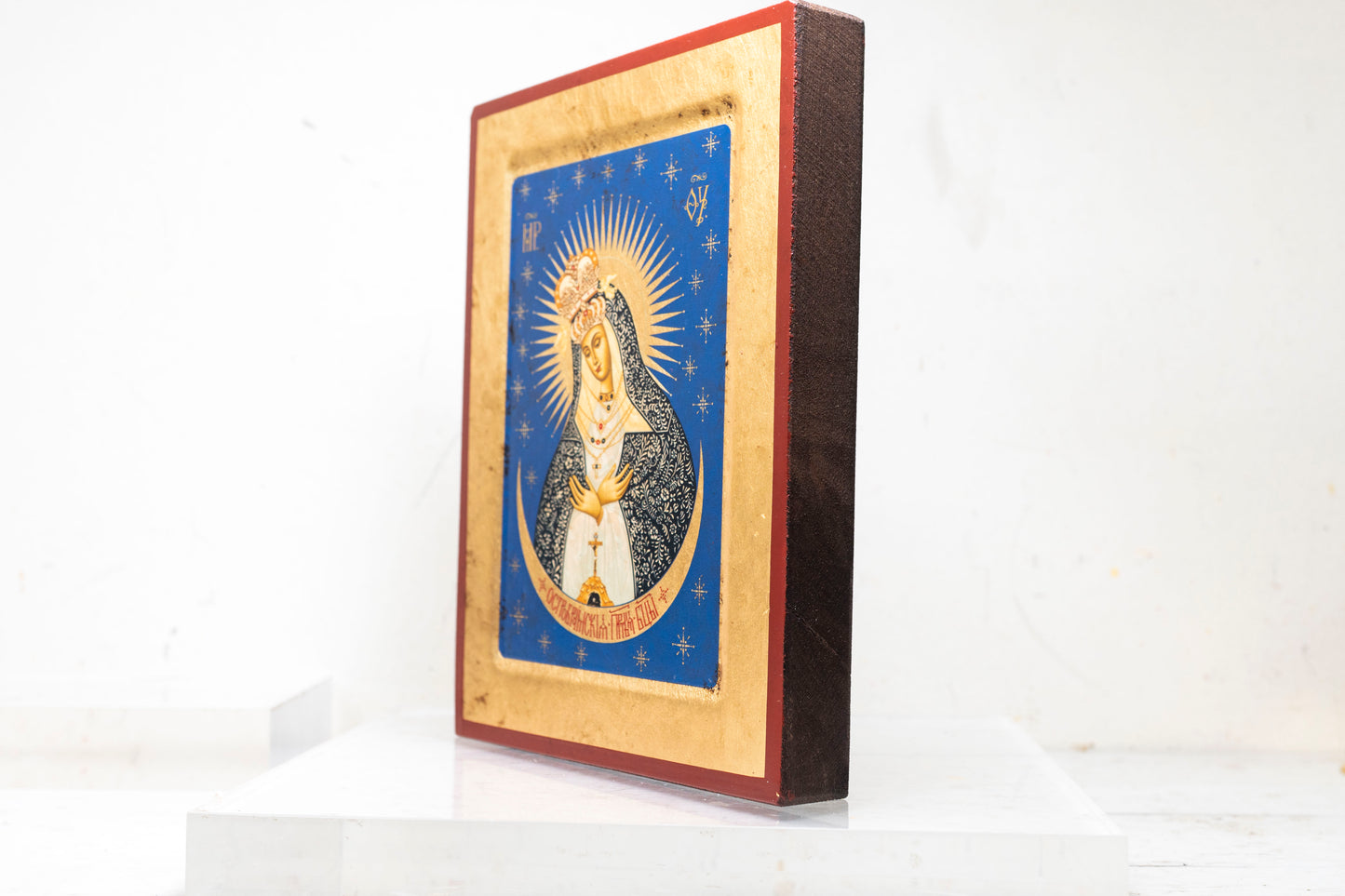 Virgin Mary of Ostrabrama Handmade Wooden Icon in gold leaf amazing detail