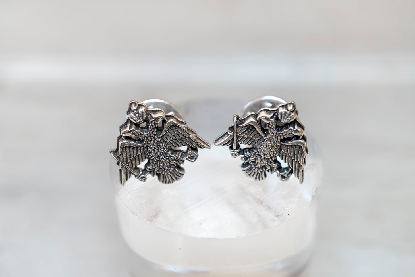 Double Headed Eagle pin Silver Set of  2 badge limited,Byzantine Imperial eagle