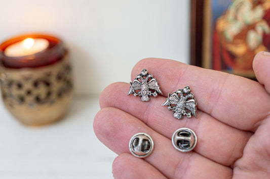 Double Headed Eagle pin Silver Set of  2 badge limited,Byzantine Imperial eagle